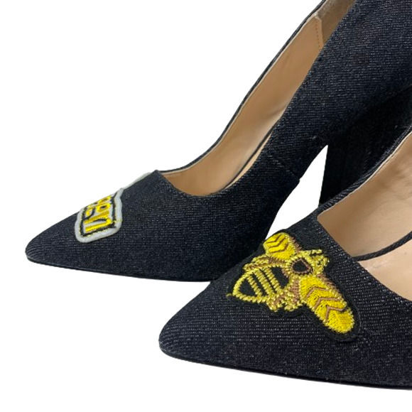 QUPID Black Queen Bee Patch‎ Signal Block Heel Pumps - Picture 2 of 12